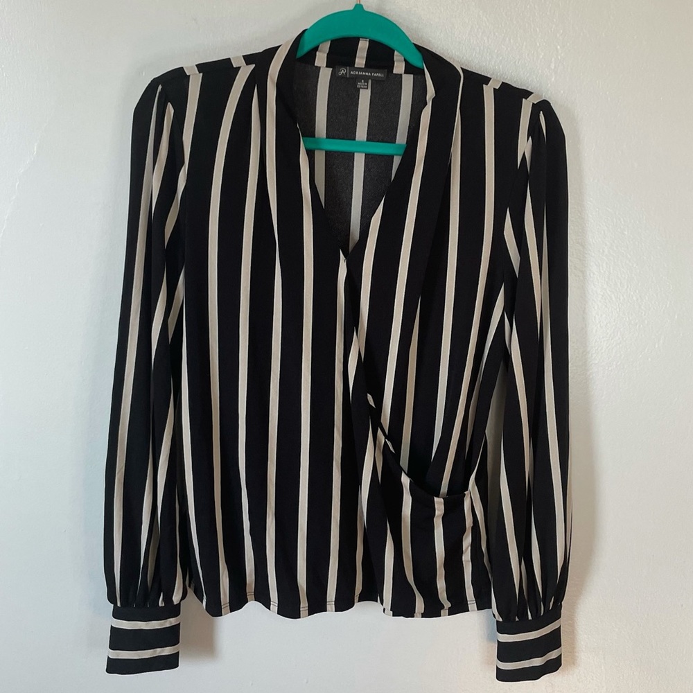 Adrianna Papell Striped Mock Wrap Top